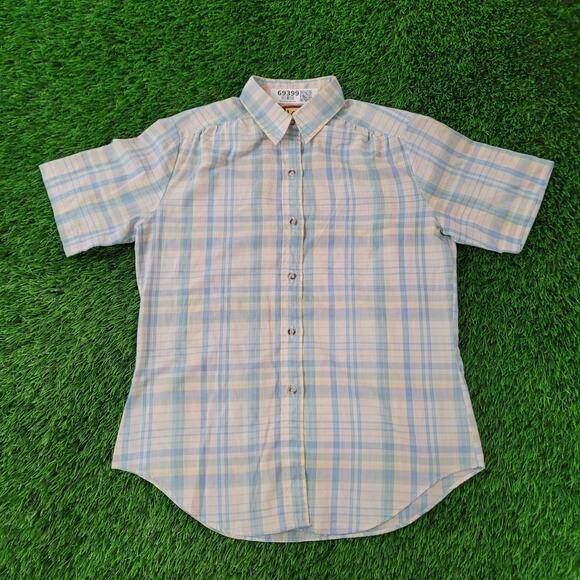 Vintage 80s LEE Western Plaid Button Shirt Womens S/M 19x26 USA - Picture 1 of 11